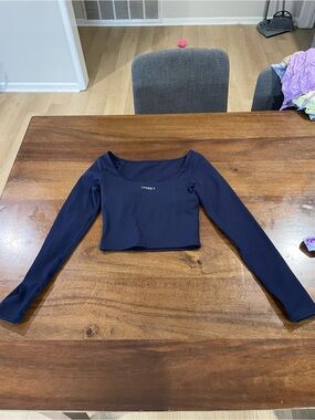 Onset Navy Long-Sleeve Cropped Scoop Neck Top